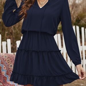 Chic Long Sleeve Navy Dress